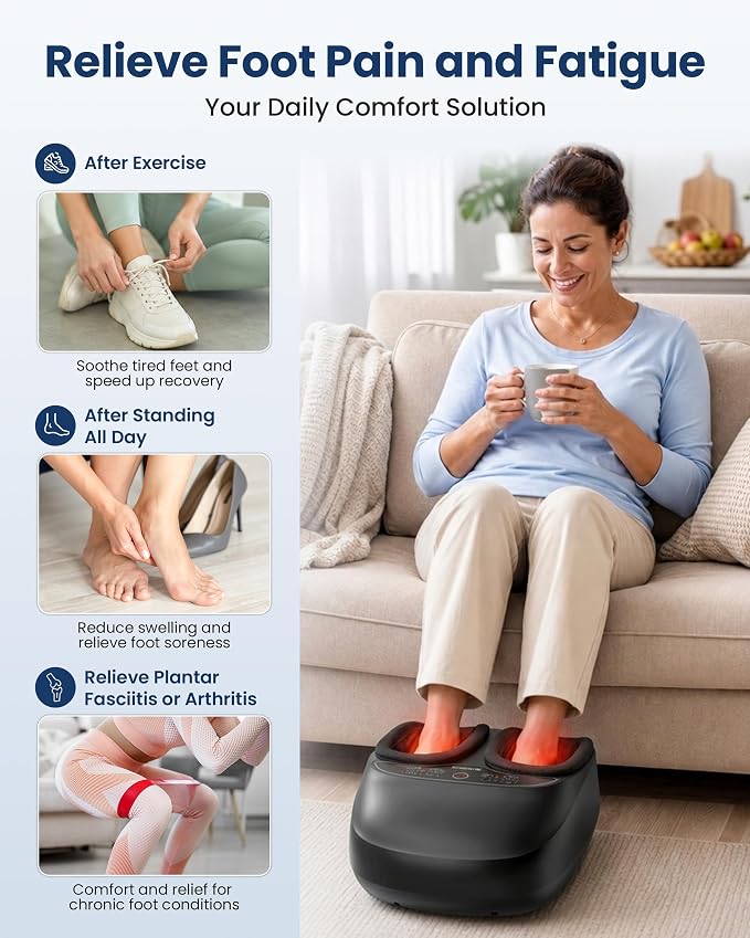 COMFIER Foot Massager with Heat, Kneading, Vibration, Compression, FSA Eligible HSA Store Shiatsu Massager for Plantar Fasciitis Neuropathy, Upgrade Pause Function, Up to Size 13, Gift for Men Women - Image 7