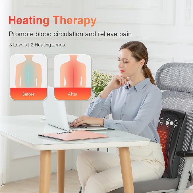 COMFIER Back Massager with Heat,3D Deep Kneading Shiatsu Neck and Back Massager with Vibration & Heat, Neck Back Massage Pillow as Gift for Women Men-Home Office Use - Image 4