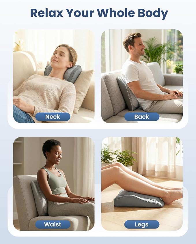 COMFIER Shiatsu Back Massager with Heat & Vibration, Knead Neck Shoulder Massager for Pain Relief Deep Tissue, Neck Massage Pillow, Portable Lower Back Massager for Chair, Car, Home Office Use - Gray - Image 8