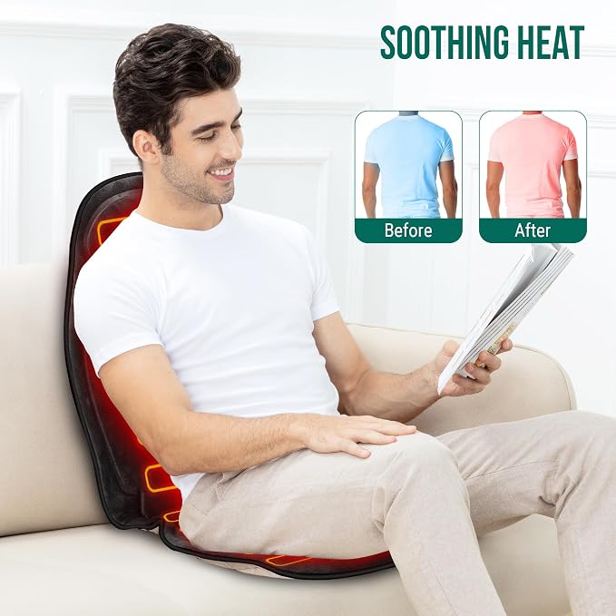 Snailax Back Massager with Heat, Vibration Massage Seat Cushion with 6 Vibrating Motors and 2 Heat Levels, Massage Chair Pad for Home Office use, Gifts for Women, Men - Image 3