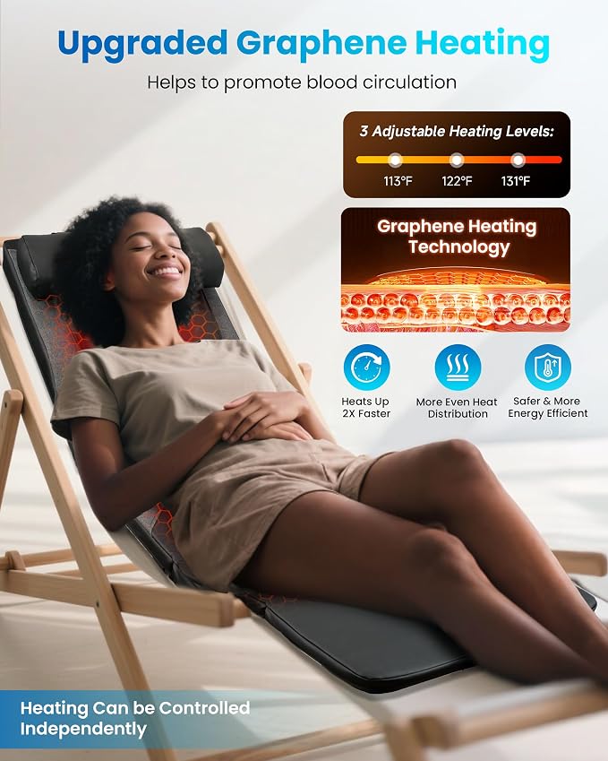 COMFIER FSA Full Body Massage Mat with Heat, HSA Eligible Shiatsu Back Massager for Pain Relief Kneading & Vibration, Graphene Heating Chair Massage Pad for Recliner Sofa Bed, Gifts for Mom Dad - Image 3
