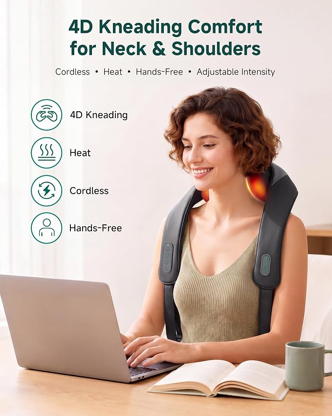 Snailax 4D Cordless Neck and Shoulder Massager with Heat and Kneading - Image 2