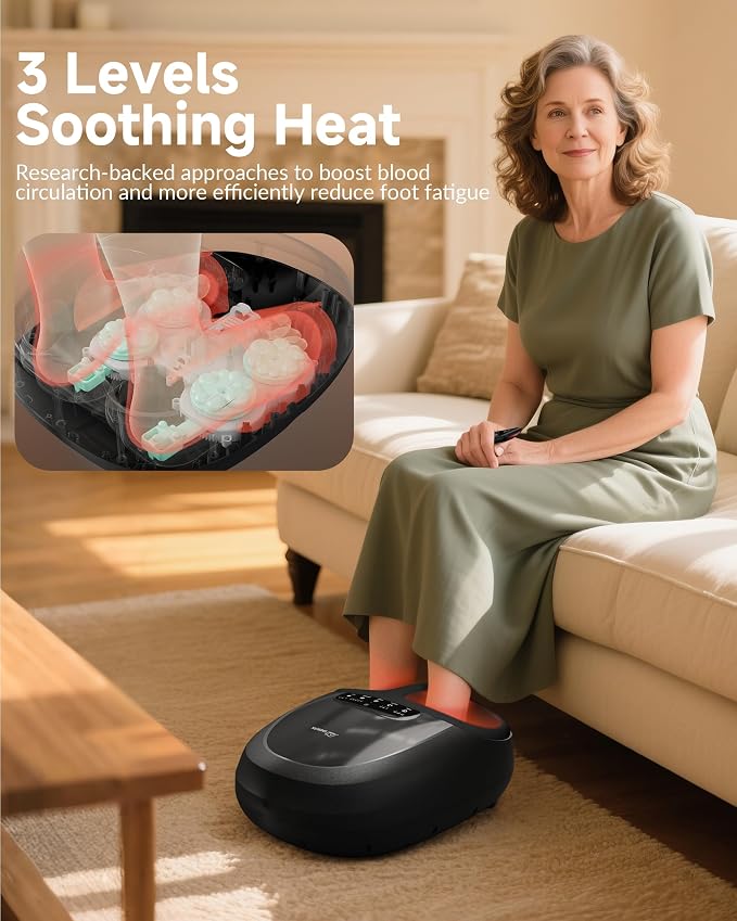 Snailax 2026 Upgrade Foot Massager Machine with Heat, Compression, Deep Kneading Shiatsu, Rolling Scratch for Plantar Fasciitis Relief (Remote Control), Men Size 13 at Home Office - Image 3