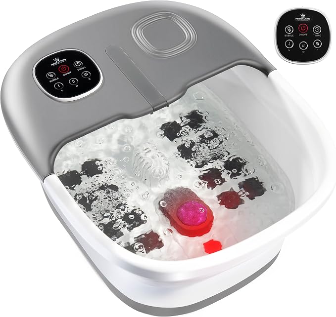 Medical king Foot Spa with Heat and Massage and Jets Includes A Remote Control A Pumice Stone Collapsible Foot Spa Massager with Heat and Massage Bubbles and Vibration by MedicalKing