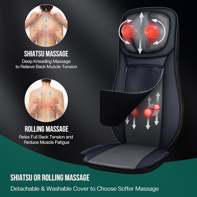 Snailax Shiatsu Neck Back Massager with Heat, Full Body Massage Chair Pad with Adjustable Height, Deep Kneading & Rolling Massage Seat Cushion for Back Pain, APP Control Seat Chair Massager, Gifts - Image 3