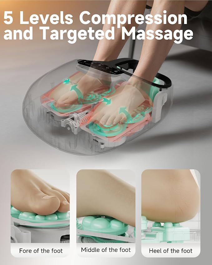 Snailax 2026 Upgrade Foot Massager Machine with Heat, Compression, Deep Kneading Shiatsu, Rolling Scratch for Plantar Fasciitis Relief (Remote Control), Men Size 13 at Home Office - Image 4