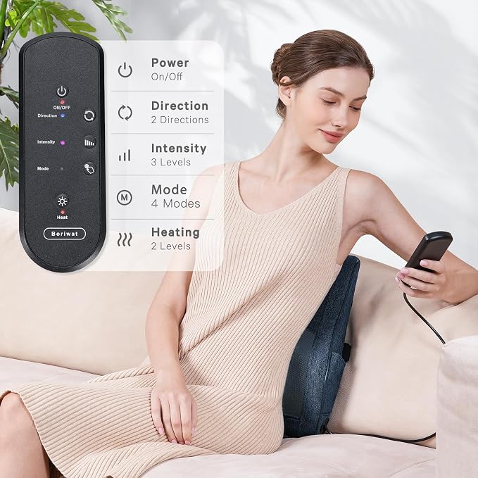Boriwat Neck and Back Massager with Heat, 3D Kneading Shiatsu Massage Pillow for Neck, Back, Shoulders, Legs, Deep Tissue Relief for Sore Muscles, Home & Car, Great Gift for Women, Men, Mom, Dad - Image 7