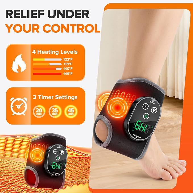Cordless Foot Massager for Neuropathy, 3000mAh Rechargeable Ankle Heating Pad with Massage for Circulation, Foot Ankle Pain Relief Massager Plantar Fasciitis Relief, Black - Image 3