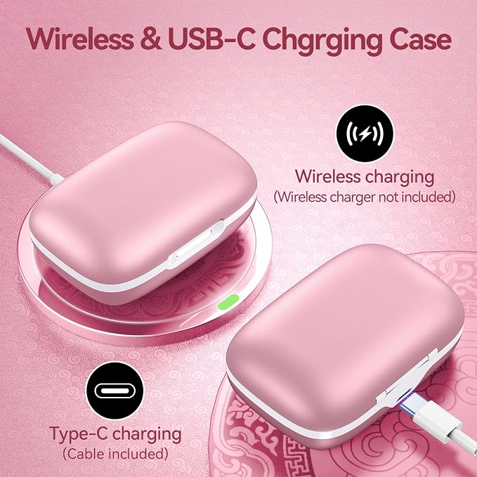 Active Noise Cancelling Ear Buds Wireless Earbuds 80H Playtime Bluetooth Headphones with LED Display Case, Hi-Res Audio Clear Calls Earphones with Over Ear Hooks for Running Gym Workout Rose Gold - Image 6