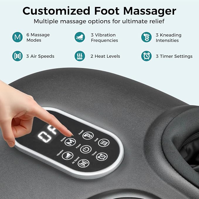 OLIXIS Foot Massager Machine with Heat, Shiatsu Deep Kneading Feet Massager with Air Compression, 6 Modes, Gifts for Women Men - Image 2