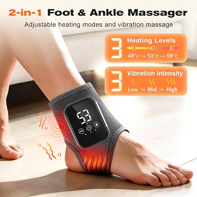 Foot Renew Massager for Neuropathy, Portable Heated Wrap, Ergonomic Soft Foot Massage Cushion with 3 Vibration Modes and Heat for Heel, Portable for Home Travel Use - Image 3