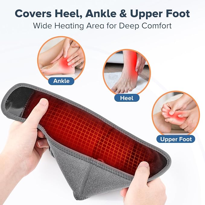 2 Pack Cordless Ankle Massager with Heat, FSA Eligible Heated Foot Massager for Neuropathy, Ankle Heating Pad with Massage, Triple Therapy Ankle Wrap for Plantar Fasciitis, Gray - Image 6