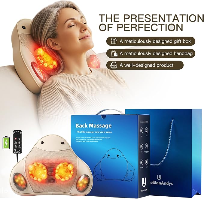 Back Massager with Heat, 4D Shiatsu Kneading Deep Tissue Electric Massager for Neck Shoulder Leg Back, Portable Rechargeable Cordless for Home Office Sofa Bed, for Men Women Mom Dad - Image 3