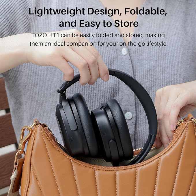 TOZO Hybrid Active Noise Cancelling Headphones, Wireless Over Ear Bluetooth Headset, 40H Playtime, Hi-Res Audio Custom EQ via App Deep Bass Comfort Fit Ear Cups, for Home Office Travel Black - Image 6
