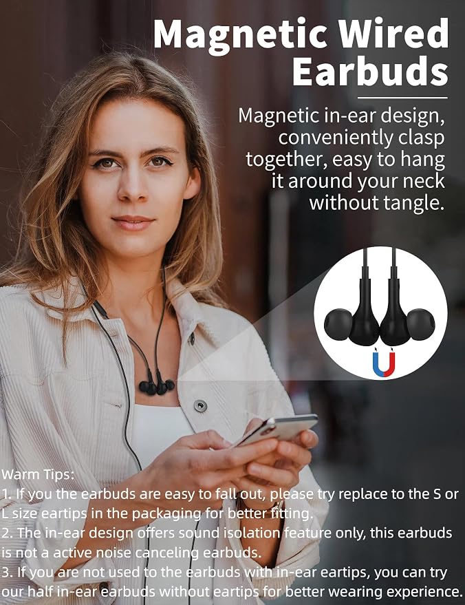 USB C Headphone for Samsung S26 S25 FE S24 A16 A17 Z Wired Earbuds Magnetic | in-Ear Type C Earphone with Microphone Volume Control Bass Stereo Noise Canceling for iPhone 17 Pro Max 16 16e 15 Pixel 10a 9 - Image 2