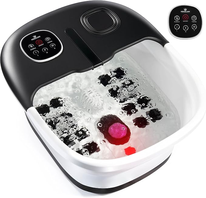 Medical king Foot Spa with Heat and Massage and Jets Includes A Remote Control A Pumice Stone Collapsible Massager with Bubbles and Vibration by MedicalKing