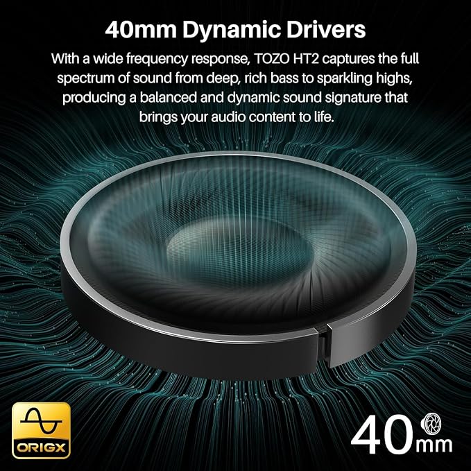 TOZO Hybrid Active Noise Cancelling Headphones, Hi Res Audio | Wireless Over Ear Bluetooth Headset, 60H Playtime, Custom EQ via App Deep Bass Comfort Fit Ear Cups, for Home Office Travel - Image 4