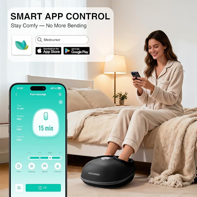 Medcursor Foot Massager with Heat - 2026 Upgraded Shiatsu Deep Kneading Machine, Multi Air Compression Intensity, Smart APP Mobile Remote Control, Feet Massage for Mom Women - Image 4