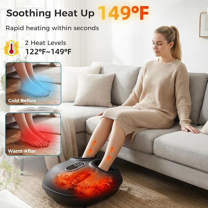 OLIXIS Foot Massager Machine with Heat, Shiatsu Deep Kneading Feet Massager with Air Compression, 6 Modes, Gifts for Women Men - Image 4