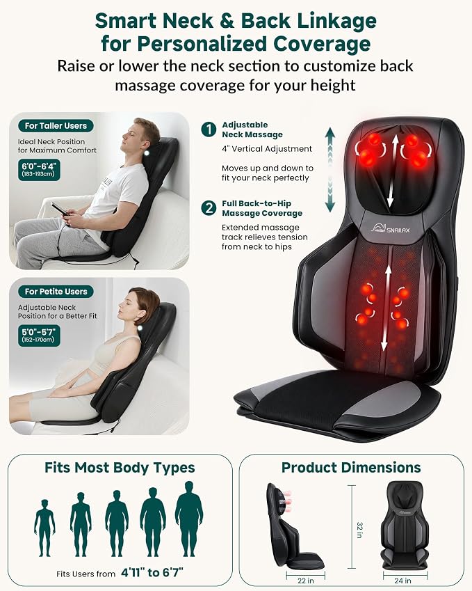 Snailax 2026 Upgraded Neck and Back Massager, Massage Chair Pad with Heat - Image 5