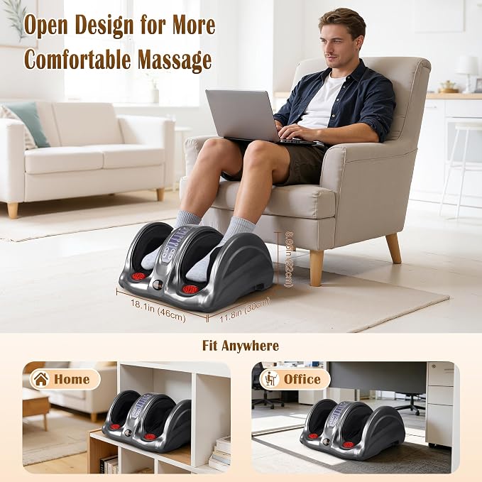Foot Massager with Heat, Shiatsu Foot Massager for Circulation and Pain Relief and Heat Therapy, Ankle, Calves and Feet Massage with Deep Kneading Rolling, Gifts for Women Men Mother Father, GREY - Image 3