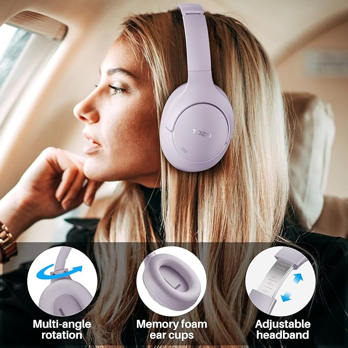 TOZO Hybrid Active Noise Cancelling Headphones, Hi Res Audio | Wireless Over Ear Bluetooth Headset, 60H Playtime, Custom EQ via App Deep Bass Comfort Fit Ear Cups, for Home Office Travel - Image 8