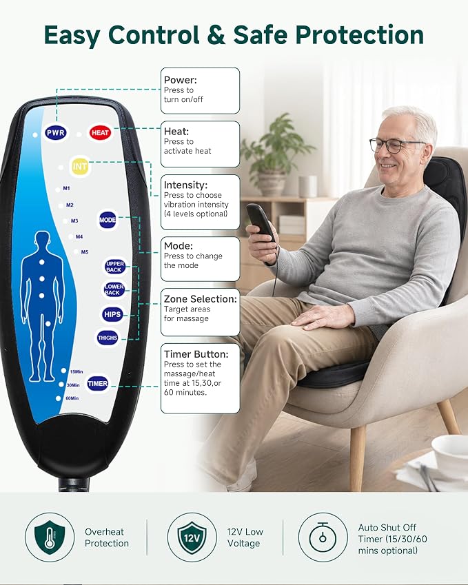 Snailax Back Massager with Heat, Memory Foam Chair Massage Pad - Image 7