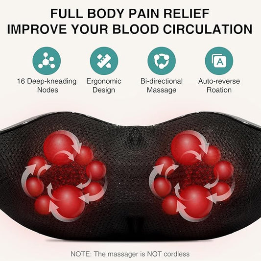 Nekteck Shiatsu Neck Massager with Heat for Pain Relief, Gray, NOT Cordless - Image 2