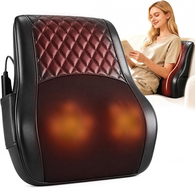 ALLJOY Heated Back Massager for Back Pain Relief, Deep Tissue Shiatsu Lumbar Support Pillow with 3 Massage Modes, 3 Intensity Levels & 3 Timer Settings for Office Chair Home, Fathers Day Gift for Dad by ALLJOY