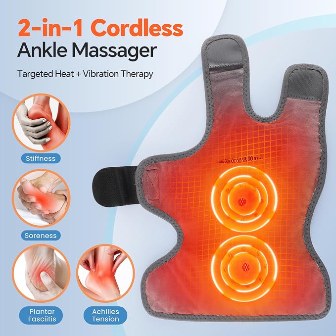 2PCS Cordless Foot Massager for Neuropathy, Foot and Ankle Massager for Pain Relief, 3000mAh Rechargeable Ankle Heating Pad with Massage for Circulation, Gray - Image 4