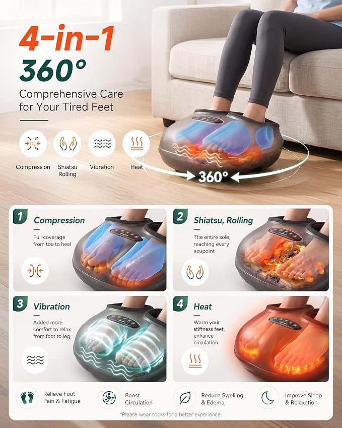 Snailax Foot Massager with Heat, Shiatsu, Compression, Vibration, Rolling - Image 3