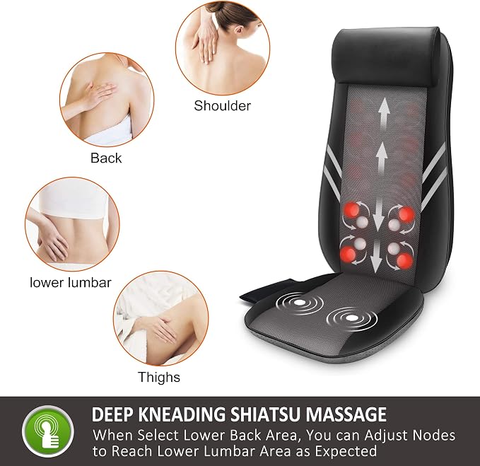 Snailax Back Massager with Heat,Shiatsu Massage Seat Cushion,8 Flexible Nodes Massage for Full Back Massage Chair Pad,Chair Massager for Office,Home Use - Image 2