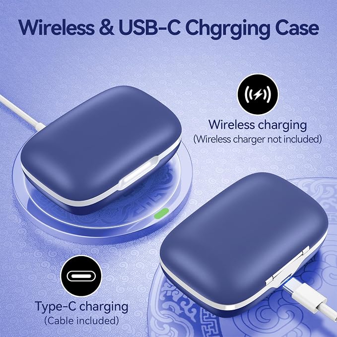 Active Noise Cancelling Ear Buds Wireless Earbuds 80H Playtime Bluetooth Headphones with LED Display Case, Hi-Res Audio Clear Calls Earphones with Over Ear Hooks for Running Gym Workout Travel Blue - Image 7