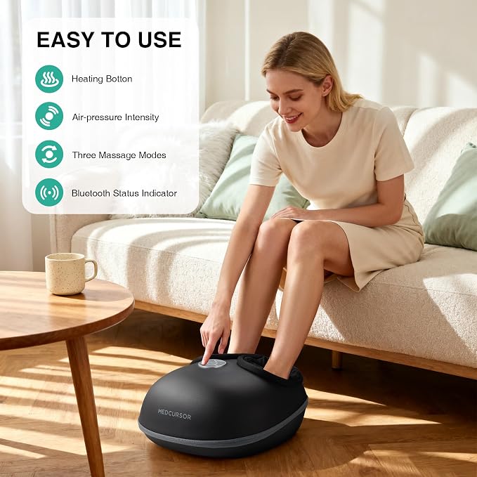 Medcursor Foot Massager with Heat - 2026 Upgraded Shiatsu Deep Kneading Machine, Multi Air Compression Intensity, Smart APP Mobile Remote Control, Feet Massage for Mom Women - Image 2