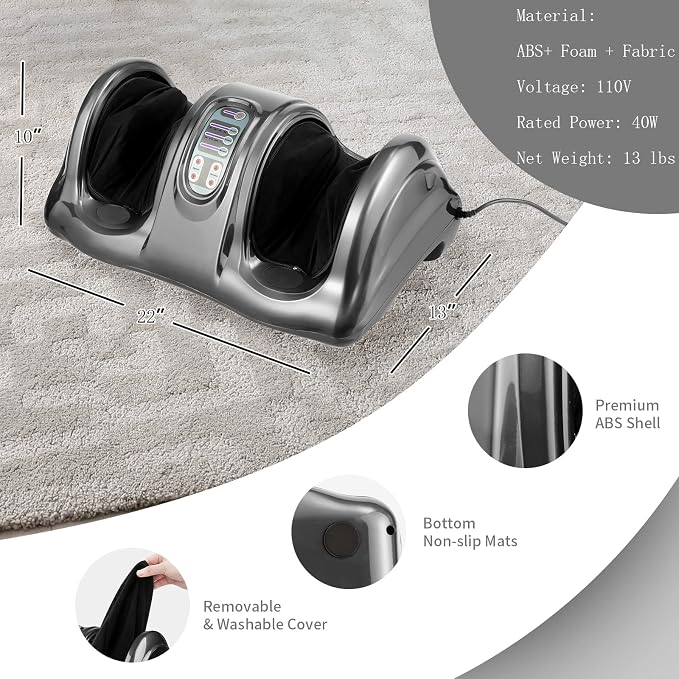 WELLHUT Foot Massager Machine Shiatsu Foot and Calf Massager for Ankle, Calf Leg Arm, Shiatsu Kneading Rolling, Feet Massager Machine, Gifts for Men and Women, Gray - Image 7