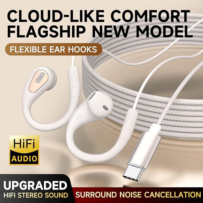 Wired Earbuds with Ear Hooks, 14.2mm Hi-Fi Stereo Over Ear Headphones with Microphone & Volume Control, Secure Fit Sports Earphones Compatible with Smartphones, Laptop, Tablet - Image 6
