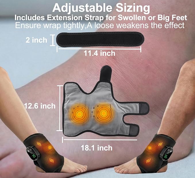 Foot Massager for Neuropathy Plantar Fasciitis Pain Relief, Cordless Heated Vibrating Cloud-Soft Ankle Wrap Feet Massage, Portable 2H Run Time, 6 Heats, 3 Modes, Auto-Off Timer, 1pcs - Image 4