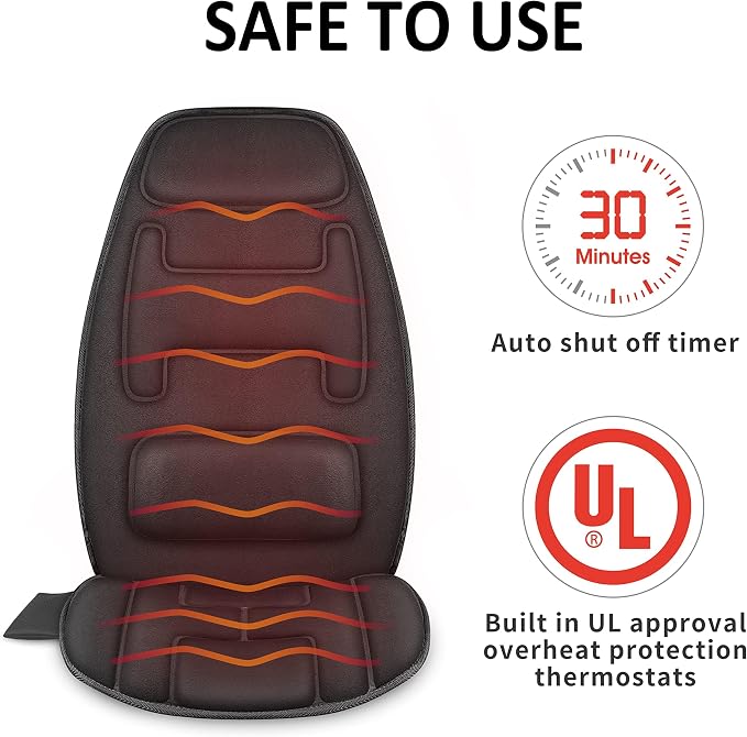 Snailax Vibration Back Massager with Heat, Massage Chair Pad,Black - Image 7