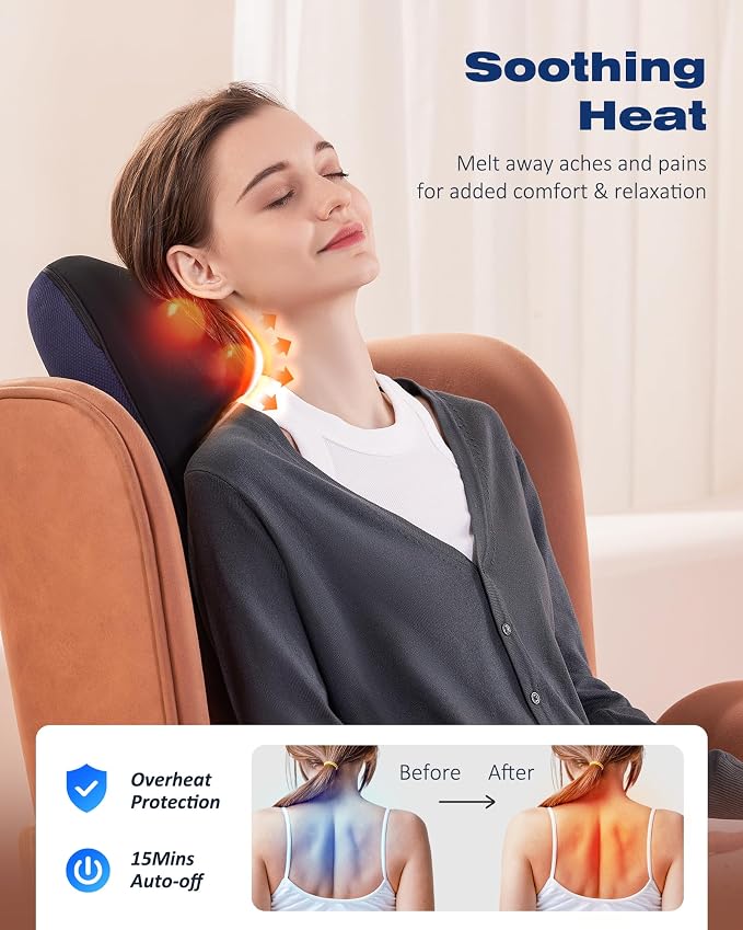 Shiatsu Neck and Back Massager with Heat, Neck and Shoulder Massagers, Deep Tissue Kneading Massage Pillow for Lower Back, Shoulder, Leg Muscle Pain Relief, Relax Christmas Gift for Woman Man Dad Mom - Image 2
