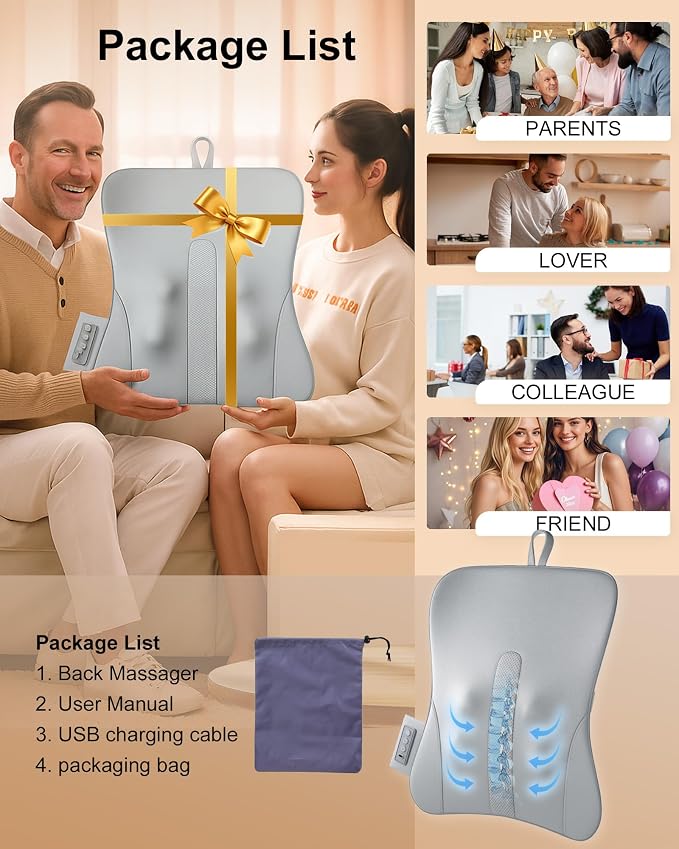 Full Back Massager with Heat – Rechargeable Cordless Back Massager for Pain Relief & Deep Tissue 3D Kneading, Neck Shoulder Waist Massage for Home, Office, Car, Gifts for Men & Women - Image 9
