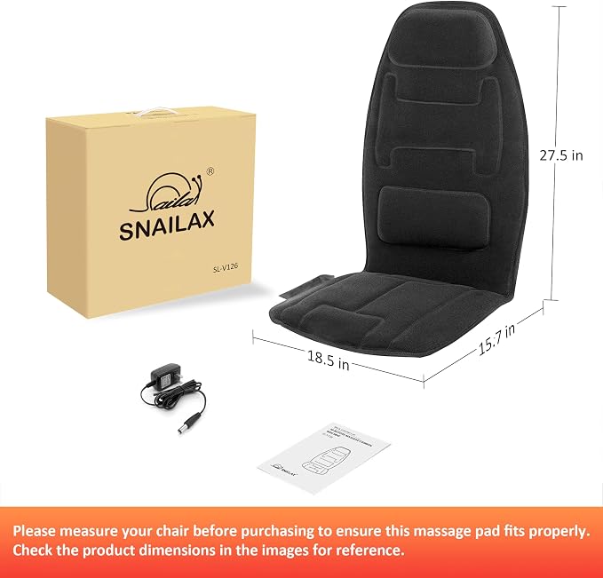 Snailax Vibration Back Massager with Heat, Massage Chair Pad,Black - Image 8