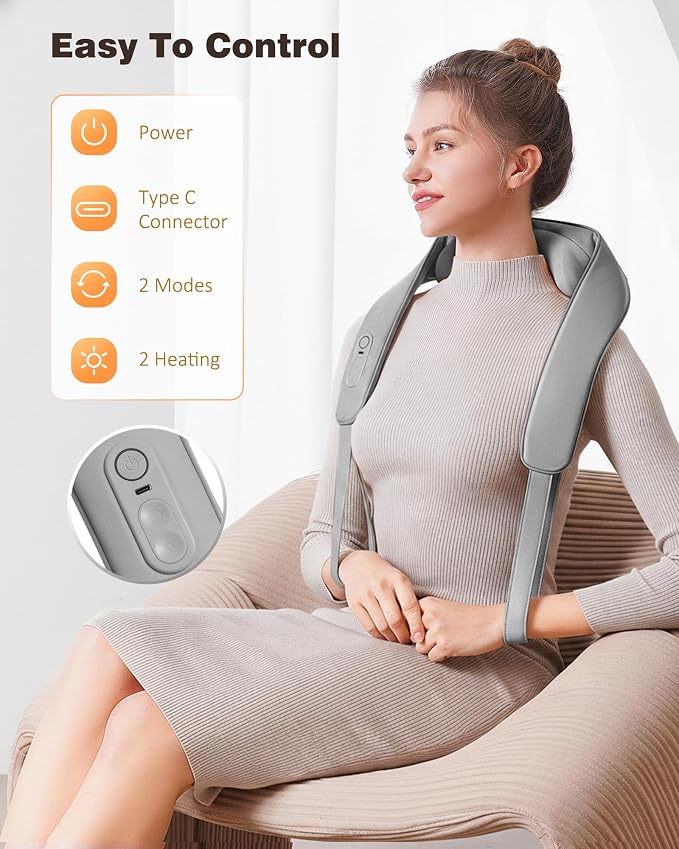 KNQZE Cordless Neck Massager for Pain Relief Deep Tissue with Heat - Image 3