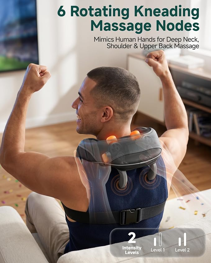 Cordless 4D Shiatsu Neck & Shoulder Massager with Heat, Home Office Travel - Image 4
