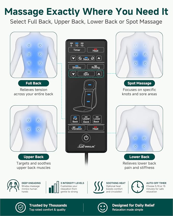 Snailax Shiatsu Back Massager, Massage Chair Full Body - Image 4