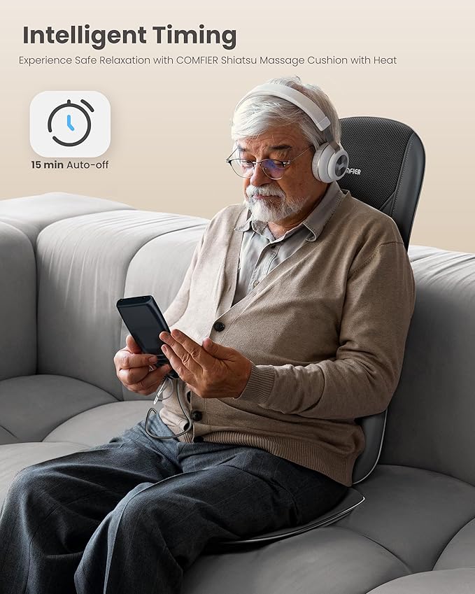 COMFIER Back Massager with Heat,Full Back Massager for Chair with 2 Shiatsu Speeds,Heated Chair Massage Pad with Spot,Massage Seat Pad for Home Office use,Gifts for Women Men Mom Dad - Image 4