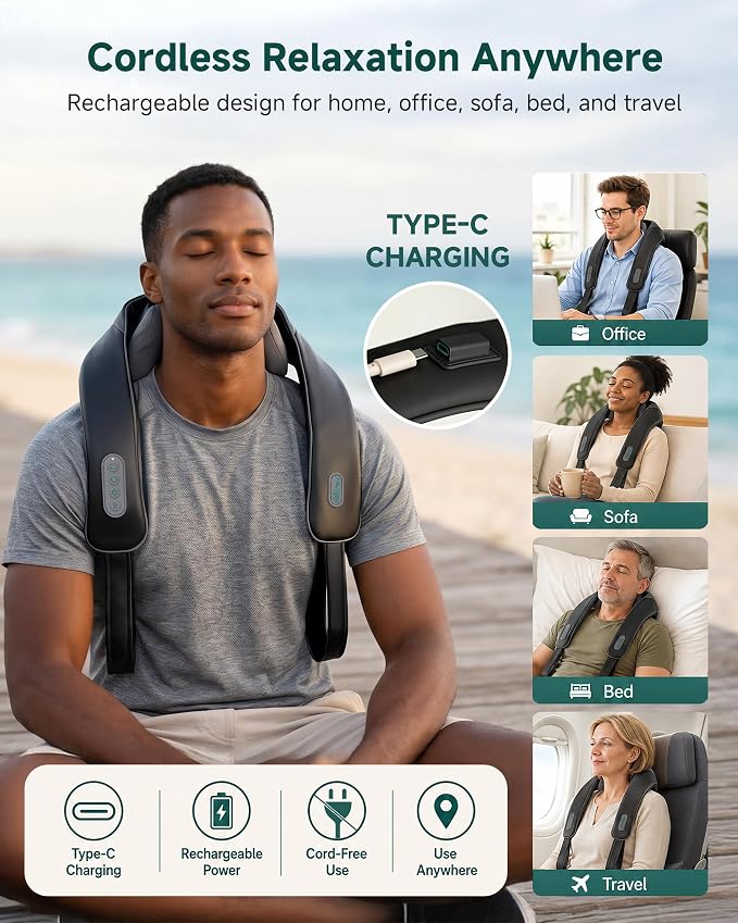 Snailax 4D Cordless Neck and Shoulder Massager with Heat and Kneading - Image 3