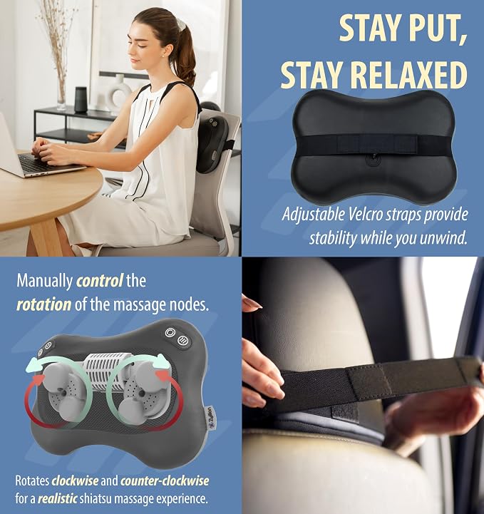 Zyllion ZMA-34 Back and Neck Massager with Heat for Pain Relief, Black - Image 3