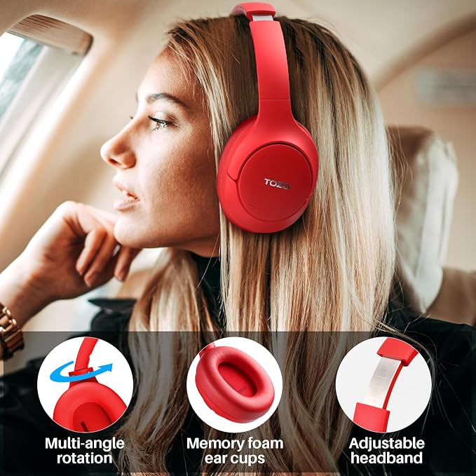 TOZO Hybrid Active Noise Cancelling Headphones, Hi Res Audio | Wireless Over Ear Bluetooth Headset, 60H Playtime, Custom EQ via App Deep Bass Comfort Fit Ear Cups, for Home Office Travel - Image 8