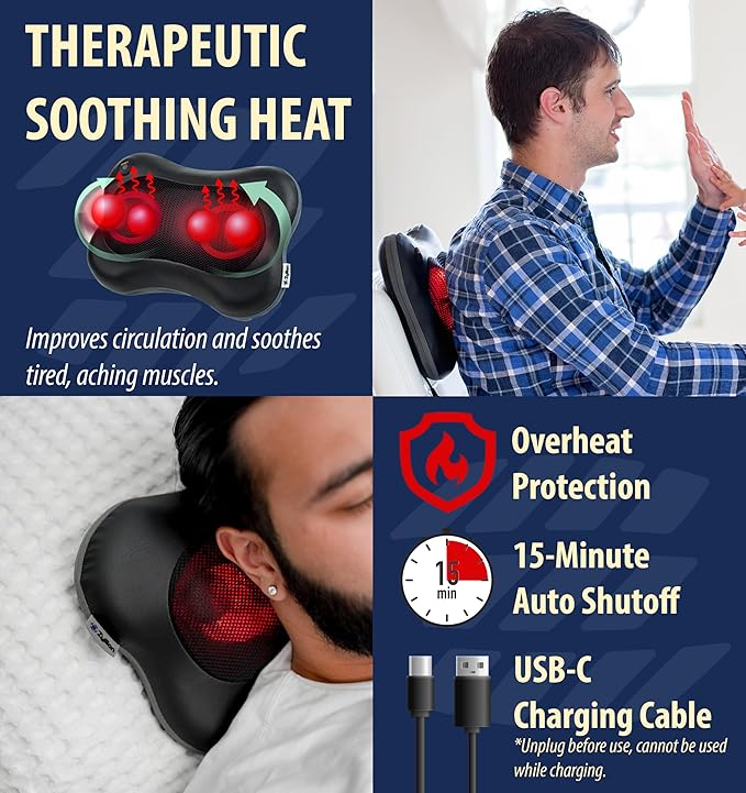 Zyllion ZMA-13RB Back and Neck Massager with Heat for Pain Relief, Black - Image 6