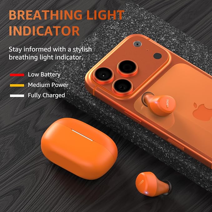 TOZO A1 Wireless Earbuds Bluetooth 5.3 Light Weight in Ear Headphones | IPX5 Waterproof,2 Mics for AI Calls,Immersive Premium Sound Bass Headset with Charging Case,32 EQ via App Orange - Image 6